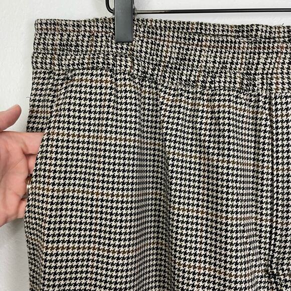 H&M | NWT Beige Brown Houndstooth Pull On High Waist Wide Leg Cropped Pants - Picture 4 of 7